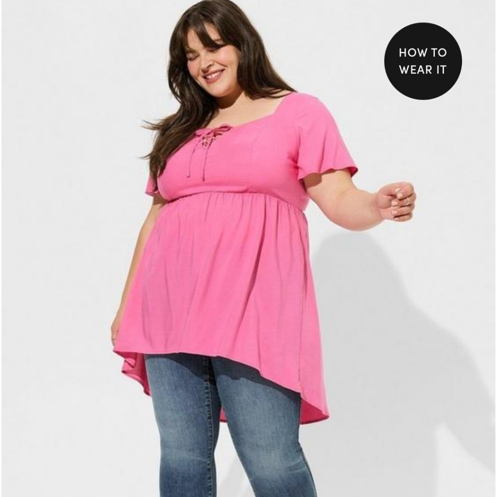 Torrid Babydoll Challis Lace up High low top